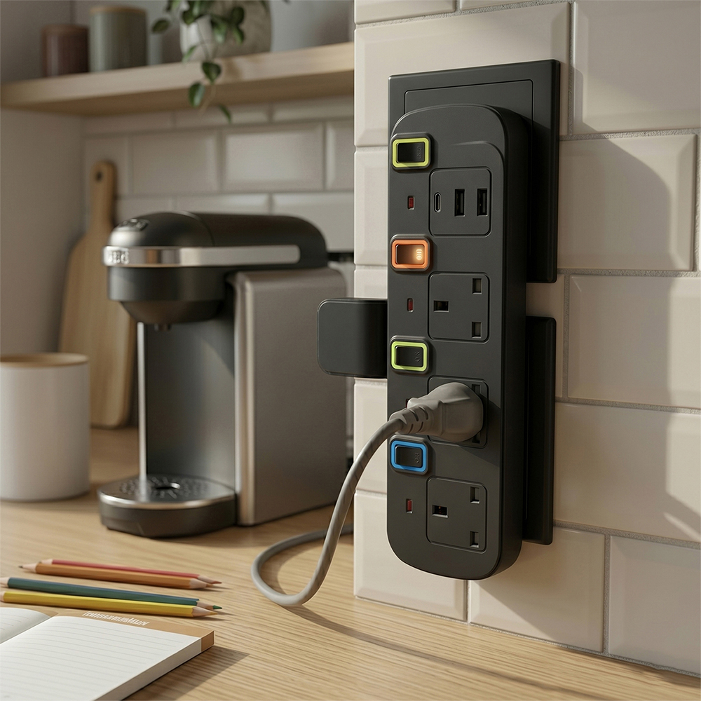 محول TradaMax متعدد 4 مخارج مع USB وType-C بقدرة 2000 واط (أسود)