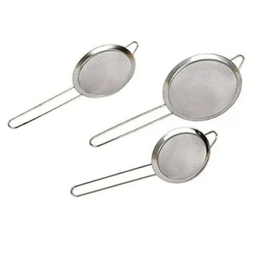 مجموعة مصافي مطبخ من الفولاذ المقاوم للصدأ، بثلاثة أحجام عملية (8/10/12 سم) لتصفية السوائل