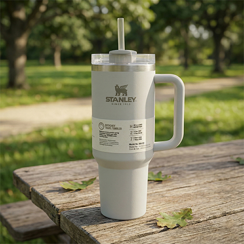 كوب STANLEY Quencher H2.0 سعة 40 أونصة بعزل حراري وغطاء FlowState لون بيج غامق