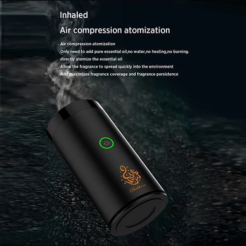 مبخرة البخور الكهربائية للسيارة من Primo Plus بمنفذ USB-C قابلة لاعادة الشحن باللون الاسود
