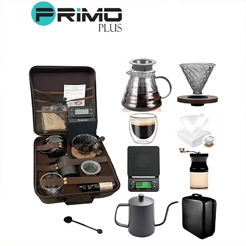 دلة المسافر شنطة قهوة متكاملة 12 قطعة primo plus PR500 طقم باريستا احترافي للسفر