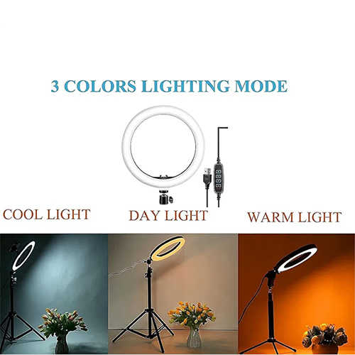 حلقة إضاءة LED 10 بوصة بثلاثة أوضاع QX260 إضاءة مع حامل للهاتف