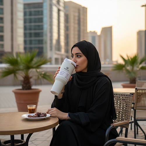 كوب STANLEY Quencher H2.0 سعة 40 أونصة بعزل حراري وغطاء FlowState لون بيج غامق