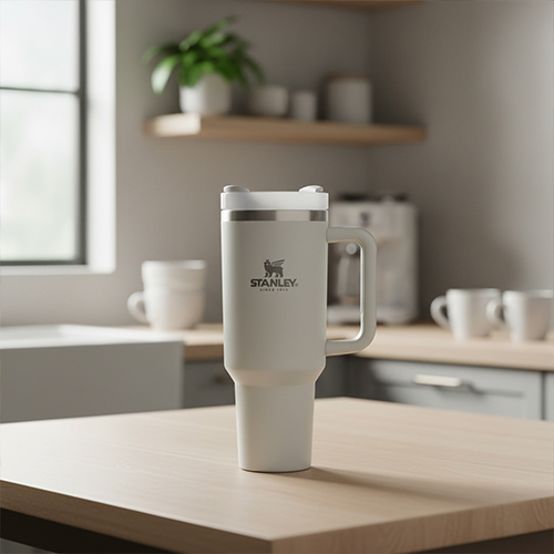 كوب STANLEY Quencher H2.0 سعة 40 أونصة بعزل حراري وغطاء FlowState لون بيج غامق
