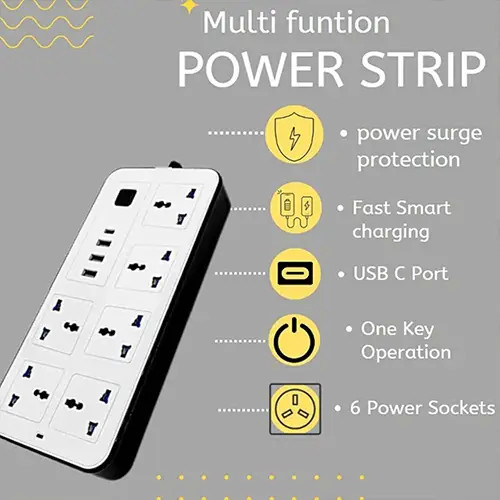 توصيلة LABRA LB03 الكهربائية مع 6 مقابس كهربائية 3 منافذ USB
