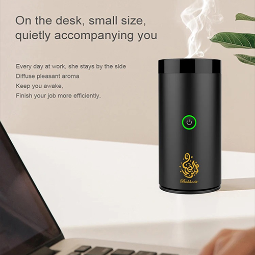 مبخرة البخور الكهربائية للسيارة من Primo Plus بمنفذ USB-C قابلة لاعادة الشحن باللون الاسود