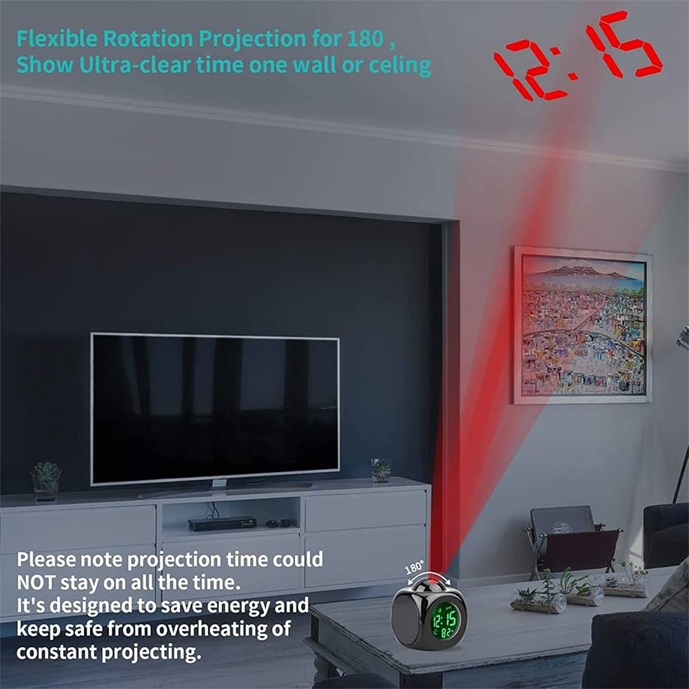 ساعة رقمية LCD ناطقة مع بروجيكتور عرض الوقت ومنبه وإضاءة LED