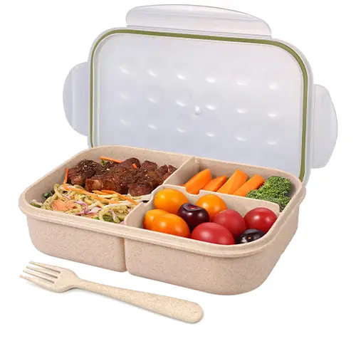 علبة غذاء مكونة من ثلاثة أقسام مع ادوات للطعام من بريمو بلس