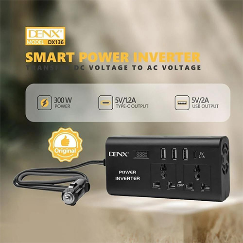 محول الطاقة الذكي DENX DX136 بقدرة 300 واط وتحويل DC إلى AC بكفاءة.