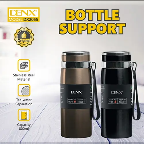 زجاجة حرارية DENX DX2055 ستانلس ستيل 800 مل برباط ومصفاة شاي لون (أسود)