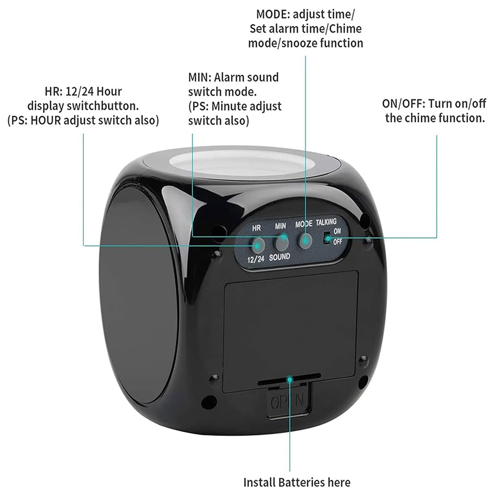 ساعة رقمية LCD ناطقة مع بروجيكتور عرض الوقت ومنبه وإضاءة LED