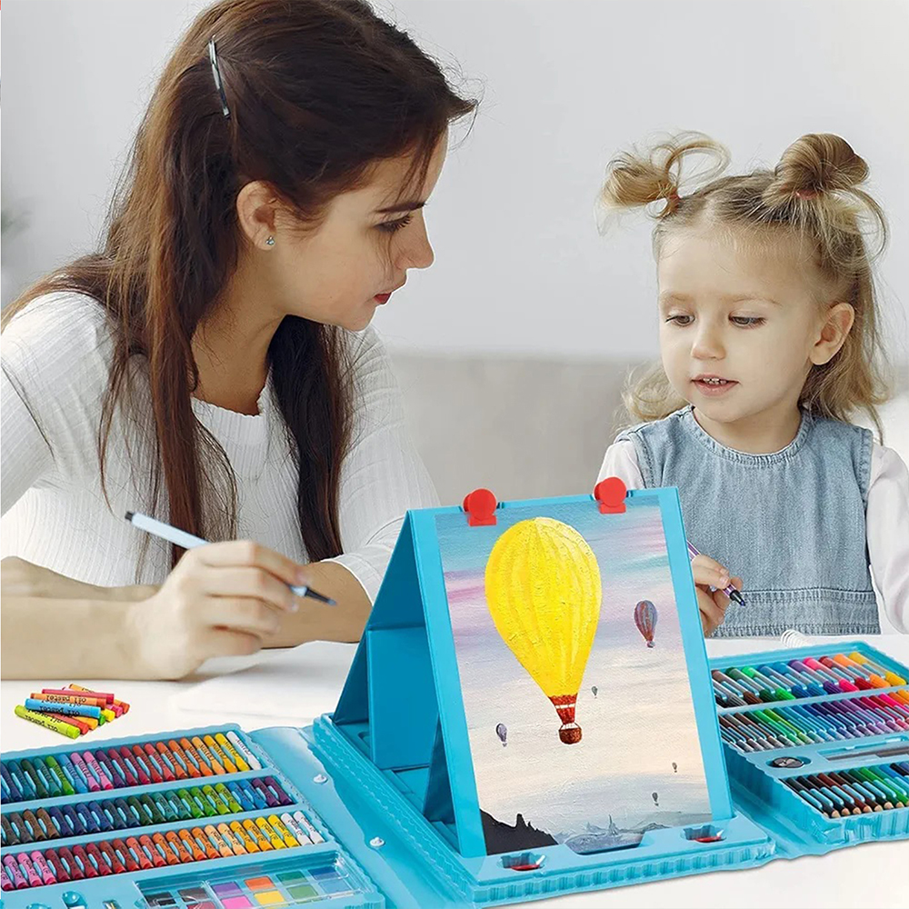 مجموعة رسم 208 قطعة PTECH للأطفال مع لوح رسم وأدوات تلوين