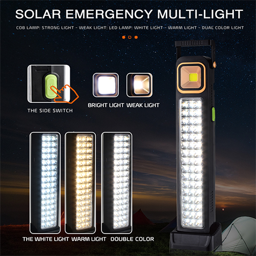 مصباح طوارئ Haverliang HEL‑6866T LED قوي طويل العمر بشحن شمسي وUSB