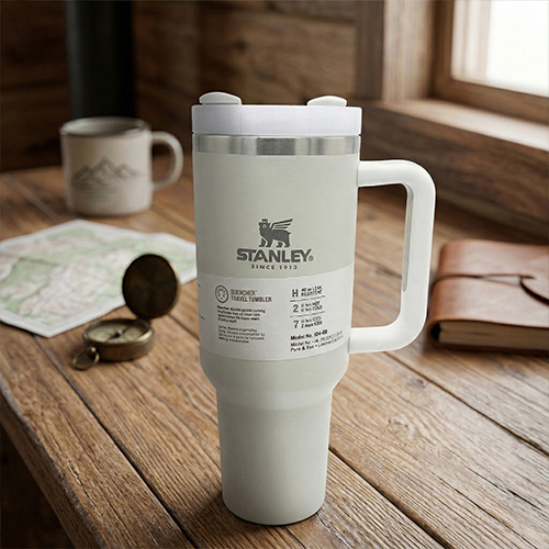 كوب STANLEY Quencher H2.0 سعة 40 أونصة بعزل حراري وغطاء FlowState لون بيج غامق