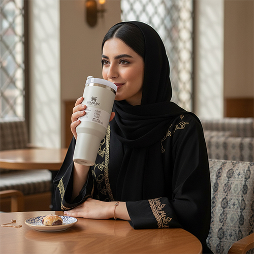 كوب STANLEY Quencher H2.0 سعة 40 أونصة بعزل حراري وغطاء FlowState لون بيج غامق