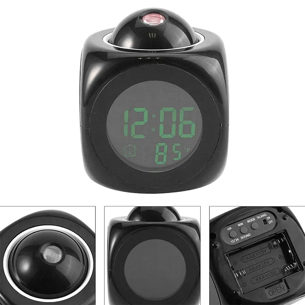 ساعة رقمية LCD ناطقة مع بروجيكتور عرض الوقت ومنبه وإضاءة LED