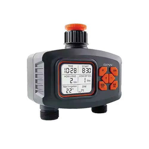 وحدة تحكم ري النباتات DENX DX2578  مع شاشة LCD كبيرة، أربعة برامج مرنة، وتوصيلات سريعة