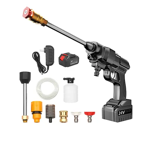 جهاز تنظيف السيارة المحمول بتقنية الليثيوم، بقوة 24 فولت وضغط عالي بقوة 30 بار مع تشغيل كهربائي بقوة 200 وات.